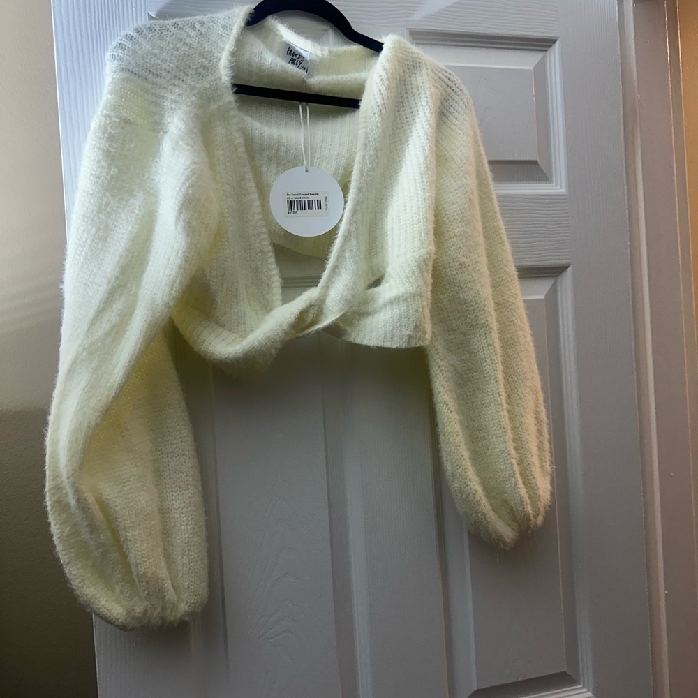Princess Polly Cream Fuzzy Cropped V-Neck Cardigan